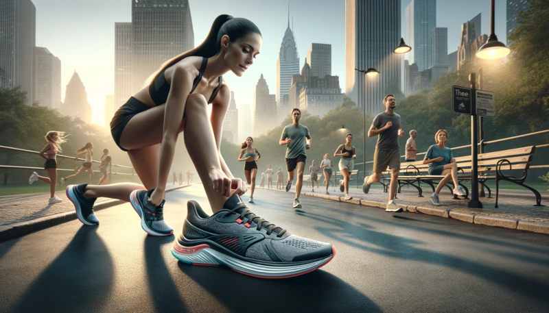 The newly created image depicts a commercial scene where the famous sports star, Maria, is endorsing high-tech running shoes in an urban park during the early morning. Maria is captured jogging, drawing the attention of various onlookers who admire her athletic performance. The advertisement effectively highlights the sleek design and innovative features of the shoes, such as enhanced cushioning and superior grip, with close-up shots of Maria tying the shoes. The background is vibrant and active, showcasing other people jogging and enjoying the outdoors, adding to the dynamic and aspirational qualities of the celebrity endorsement. This realistic portrayal helps emphasize the impact of celebrity influence in advertising.